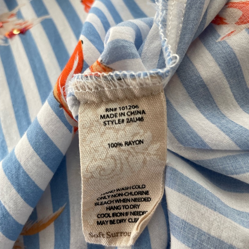 Soft Surroundings blue and white striped button down with koi fish print - Picture 5 of 5